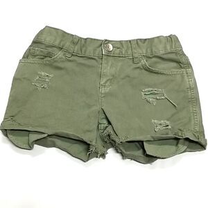 Place Shorts Distressed Raw Hem Girls Size 6X/7 Kids 100% Cotton Olive Green
